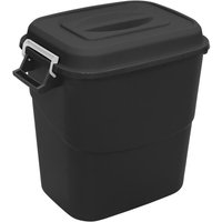 Black Sealey 75L refuse bin with rectangular shape, secure lid, and side handles.