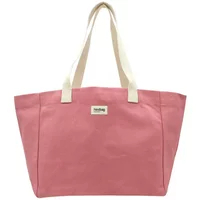 Striped Tote Bag Hindbag Claude, pink fabric with cream handles and a small front logo patch.