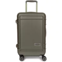 Olive green Eastpak Resist'R S suitcase with hard shell, telescopic handle, and four wheels.