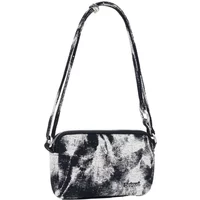 Black and white textured small shoulder bag by Desigual with adjustable strap and abstract pattern.