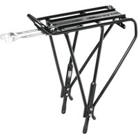 Black Topeak Explorer Uni Non-Disc 2.0 pannier rack with adjustable struts and a sleek, durable frame design.
