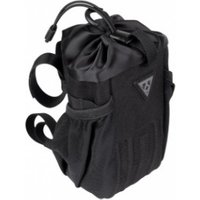 Black Topeak Freeloader bike bag with drawstring closure, side pockets, and adjustable straps.