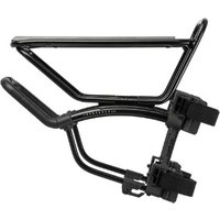 Black Topeak TETRARack GR1 bike rack with adjustable straps and sleek, triangular frame design.