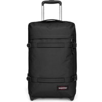 Black Eastpak Transiter S suitcase with telescopic handle, two wheels, and front zip pocket, measuring 51x32.5x23 cm.