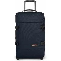 Navy Eastpak Strapverz travel bag with wheels, telescopic handle, and side buckles.