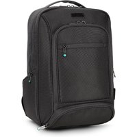 Black Urban Factory backpack, compact design, front zip pocket, made of RPET, fits 13/14-inch laptops.