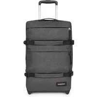 Gray Eastpak Transit'r Plus wheeled bag with retractable handle, front zip pockets, and side compression straps.