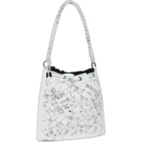White Desigual Indio Harlan women's backpack with braided handle and abstract black pattern.