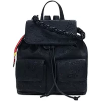 Black Desigual Paladio Prisa Mini backpack with braided handle, front flap, and two front pockets.