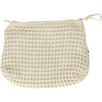 Cream waffle-textured women's clutch bag Nou Rosalinda with a zipper closure and rounded bottom.