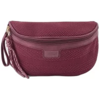 Maroon TBS Jazaban women's fanny pack with textured fabric, zip closure, and tassel detail.