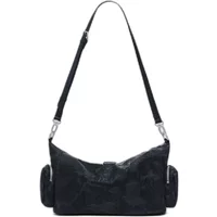 Black Desigual Moonstone Banaba handbag with floral pattern, adjustable strap, and side pockets.