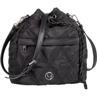 Black quilted Women's Handbag Greenpoint with adjustable strap, front pocket, and silver logo emblem.