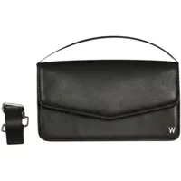 Black Oakwood Nano women's handbag with detachable strap, envelope flap, and small "W" logo in corner.