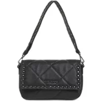 Black quilted women's handbag by Pepe Jeans, with studded trim and a short strap.
