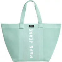 Women's mint green Pepe Jeans Knit Winslow handbag with logo and dual handles.