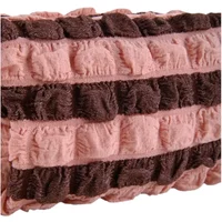 Striped make-up bag with textured pink and brown ruffles, by 24 Colours.