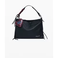 Black Desigual Torio Leiria shoulder bag with braided handle, heart-shaped charm, and subtle logo.