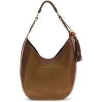 Brown Guess Nina Hobo shoulder bag with braided handle and tassel detail.
