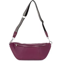 Purple Oakwood Murillo shoulder bag with wide black strap and silver zipper.