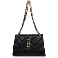 Black quilted Steve Madden Jolene shoulder bag with gold chain strap and decorative clasp.