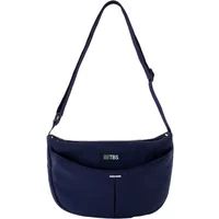 Navy blue TBS Nova women's shoulder bag with adjustable strap and front pocket detailing.