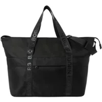 Black Björn Borg women's tote bag with logo straps, zip closure, and front pocket.