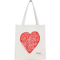 White Ichi IHICHI women's tote bag with red heart graphic and text design on the front.