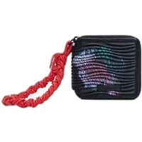 Black Desigual Xenon Claudia women's wallet with textured wave pattern and red braided wrist strap.