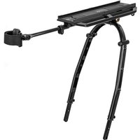 Black TOPEAK Zi:Rak rear bike rack with eyelet mounts, adjustable legs, and a flat cargo platform.