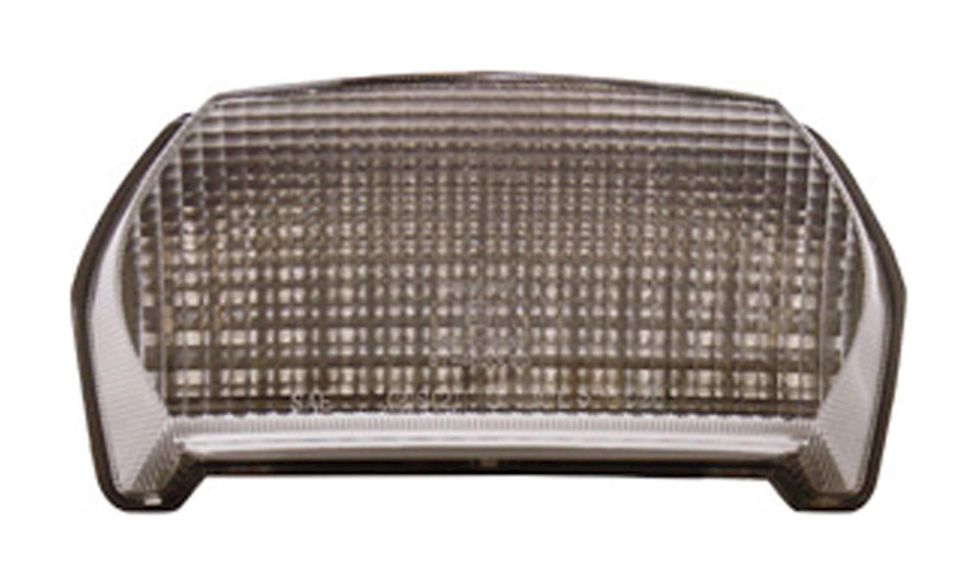 LED rear tail light with a clear lens, featuring an integral indicator design, specifically for Kawasaki ZX-7R Ninja models from 1997 to 2004.