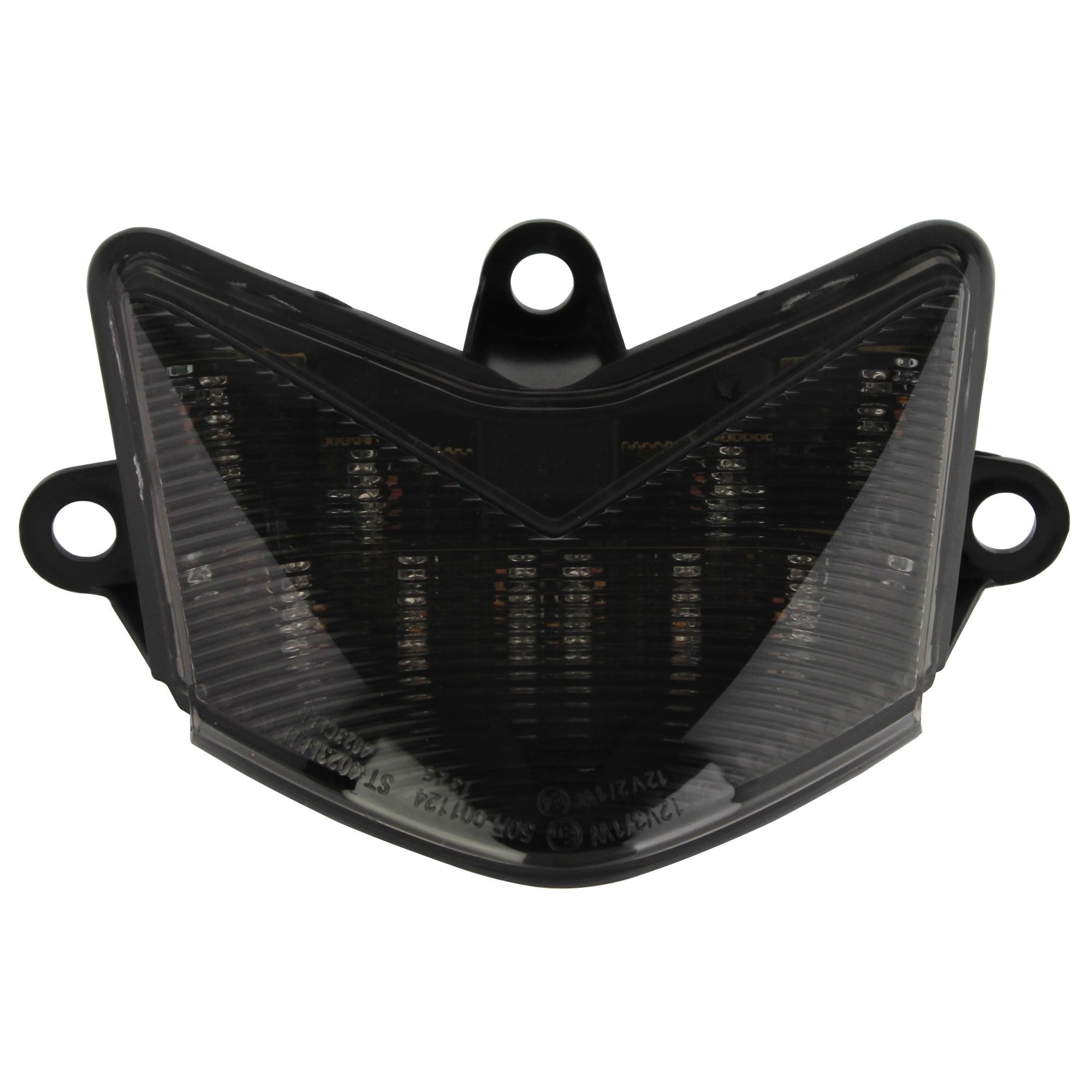 LED rear tail light featuring a cool grey lens, integral indicators, and a sleek design, specifically designed for Kawasaki ZX-6R Ninja models from 2005-06.