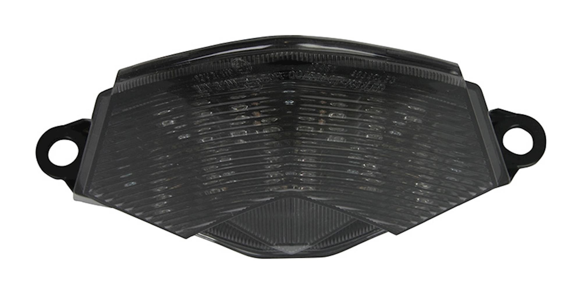 Cool grey LED rear tail light with integral indicators, featuring a sleek design and textured lens, specifically designed for Kawasaki Z750 models from 2007 to 2012.