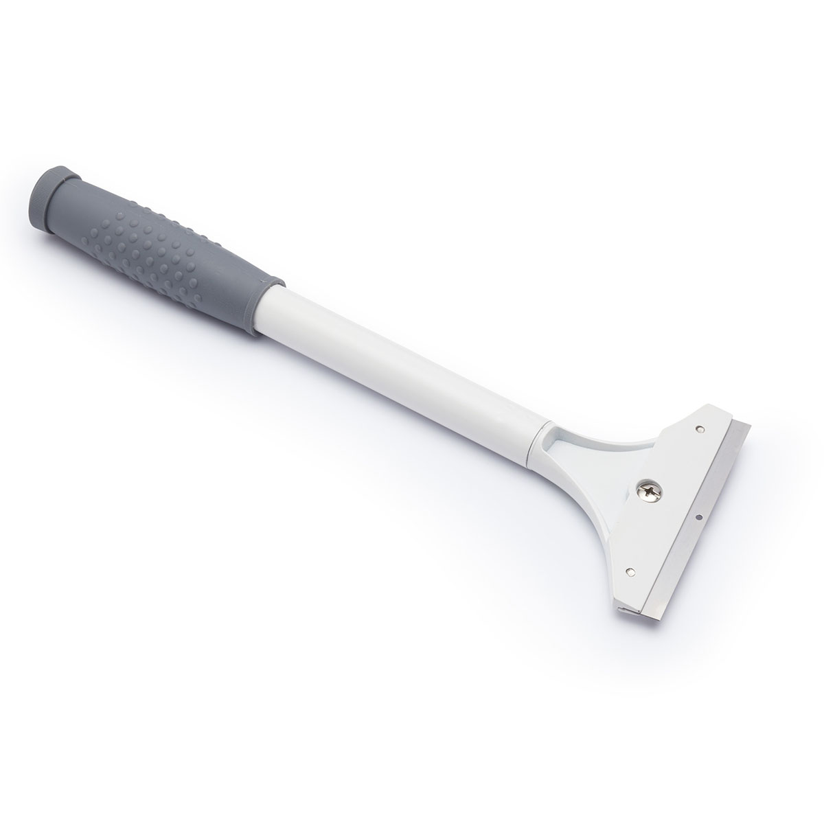 Harris Seriously Good Super Stripper features a 100mm stainless steel blade, a white plastic handle with a grey rubber grip for comfort and control.