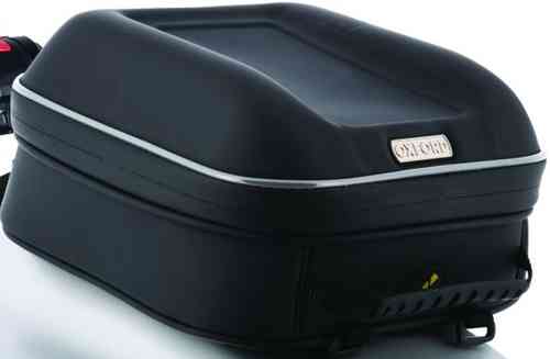 Black Oxford S-Series M4s tank bag with a sleek, durable design, featuring a transparent top pocket for maps or devices and a sturdy zipper closure.