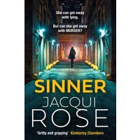 Book cover for "Sinner" by Jacqui Rose, featuring a dimly lit alleyway with a lone figure walking away.