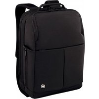 Black Wenger/SwissGear Reload 14 backpack with padded straps, front pocket, and SwissGear logo.