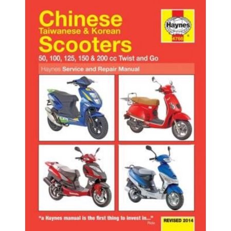 Cover features a collage of four scooters in various colors, including blue, red, and silver, with the title "Chinese, Taiwanese & Korean Scooters" prominently displayed at the top.