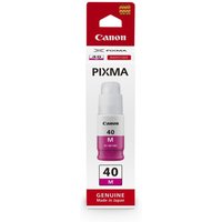 Canon GI-40 magenta ink bottle in white and pink packaging with Canon and PIXMA branding.