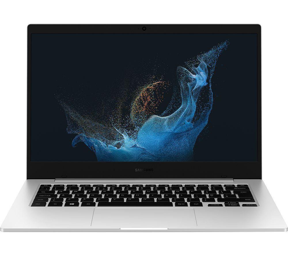 Samsung Galaxy Book2 Go features a sleek silver chassis, a 14-inch FHD anti-glare screen, Snapdragon 7c+ processor, 4GB RAM, and 128GB SSD.