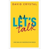 Yellow book cover titled "Let's Talk" by David Crystal, featuring silhouettes of two people sitting above the title.