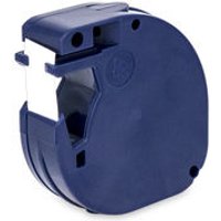 Blue MediaRange plastic tape cassette for Dymo label printers with visible white tape strip.