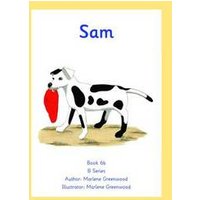Children's book "Sam" with a white and black spotted dog holding a red object in its mouth on the cover.