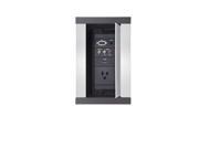 AMX HPX-600 connection port features a sleek black and silver design, with six module slots and clearly labeled ports for easy connectivity in a professional setting.