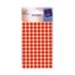 Round red stickers, 8 mm in diameter, arranged in a grid on a backing sheet, packaged by Avery with a blue header label.