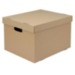 Brown cardboard storage box with a removable lid, featuring cut-out handles on the sides, designed for organizing items, sold in a pack of 10.