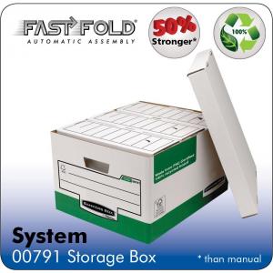 Green storage box pack of 10, made of sturdy cardboard, featuring automatic assembly, labeled sections, and a secure lid for easy organization and storage.
