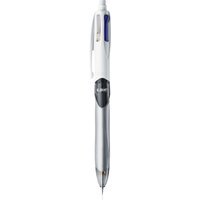 BIC 4Colours retractable pen with white barrel, black grip, and blue, black, red, green sliders.