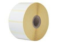 White adhesive label roll measuring 51mm x 26mm, containing 1900 pieces, with a yellow backing for easy peeling, designed for use with Brother label printers.