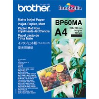 Brother BP-60MA A4 matte white printing paper, 25 sheets, blue packaging with floral and fruit images.
